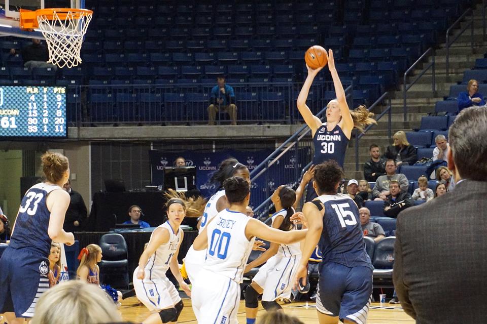 Breanna Stewart takes a shot during her four straight championship seasons at The University of Connecticut. 